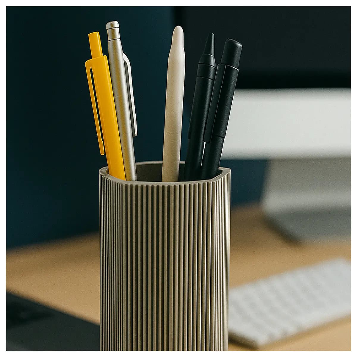 hexagonal ribbed pen holder desk organizer stationery storage container for office supplies writing utensils