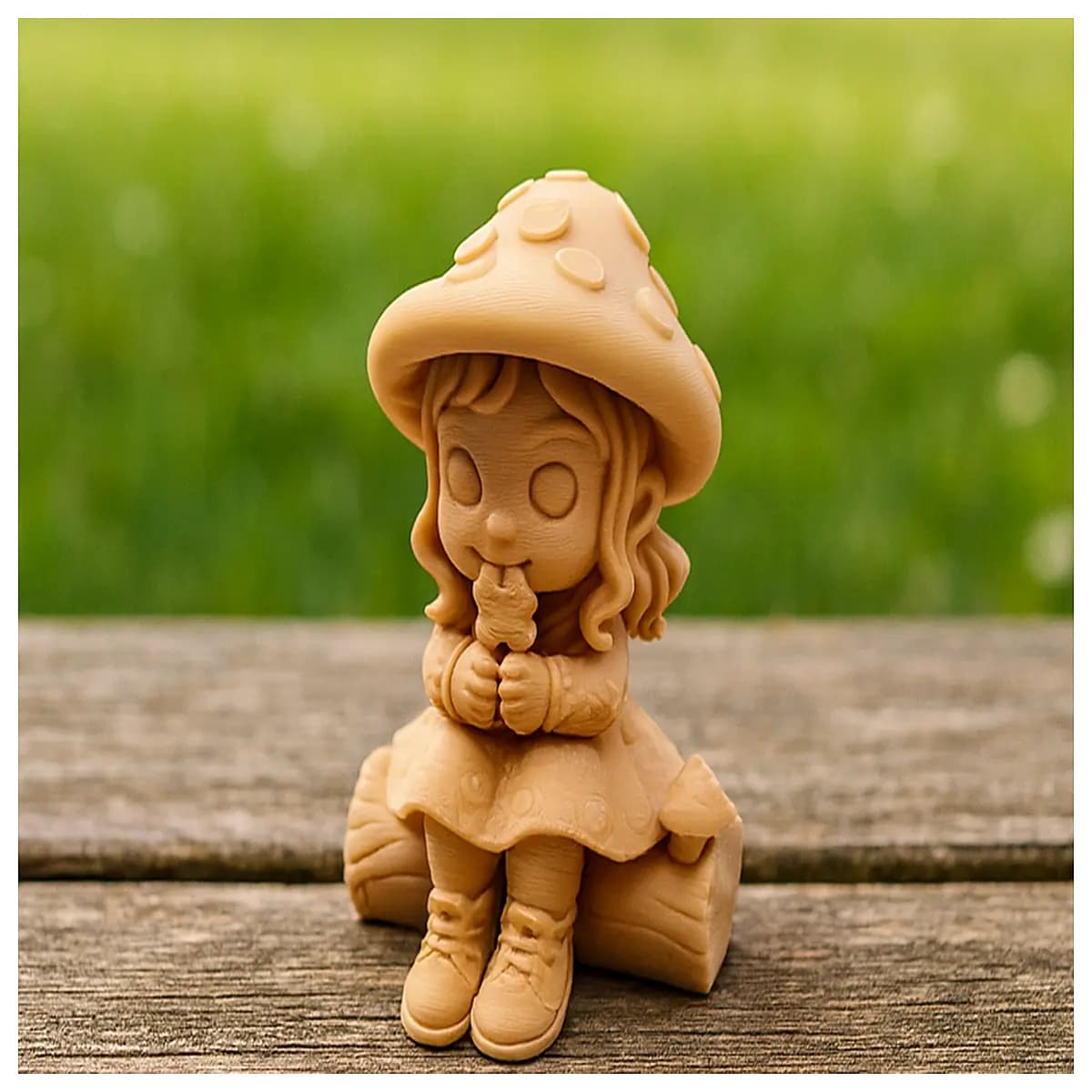 fantasy forest bench mushroom girl figurine woodland fairy decor whimsical nature art piece garden ornament