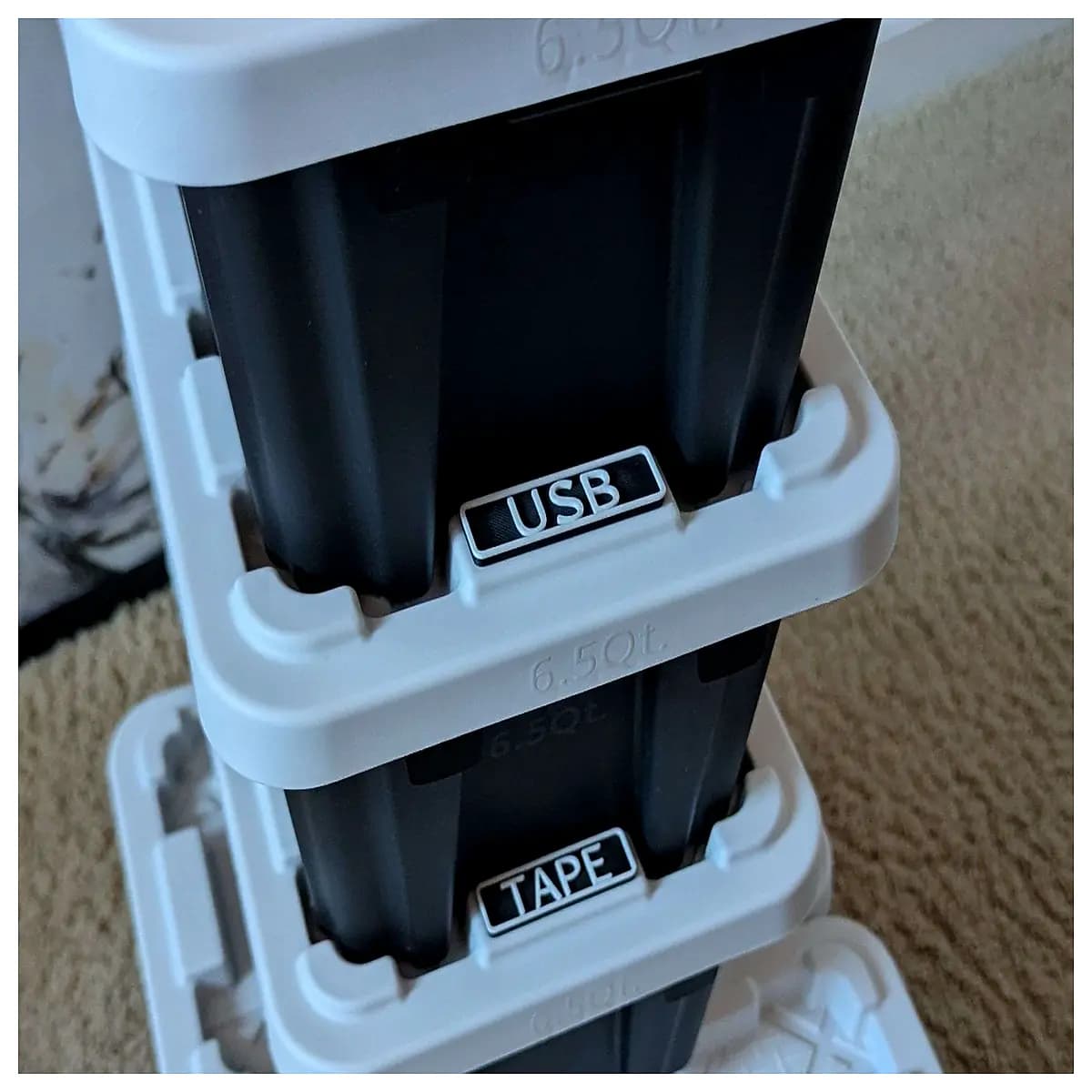hdx 65qt mini storage bin organizer box label clear plastic container with lid for closet home office supplies