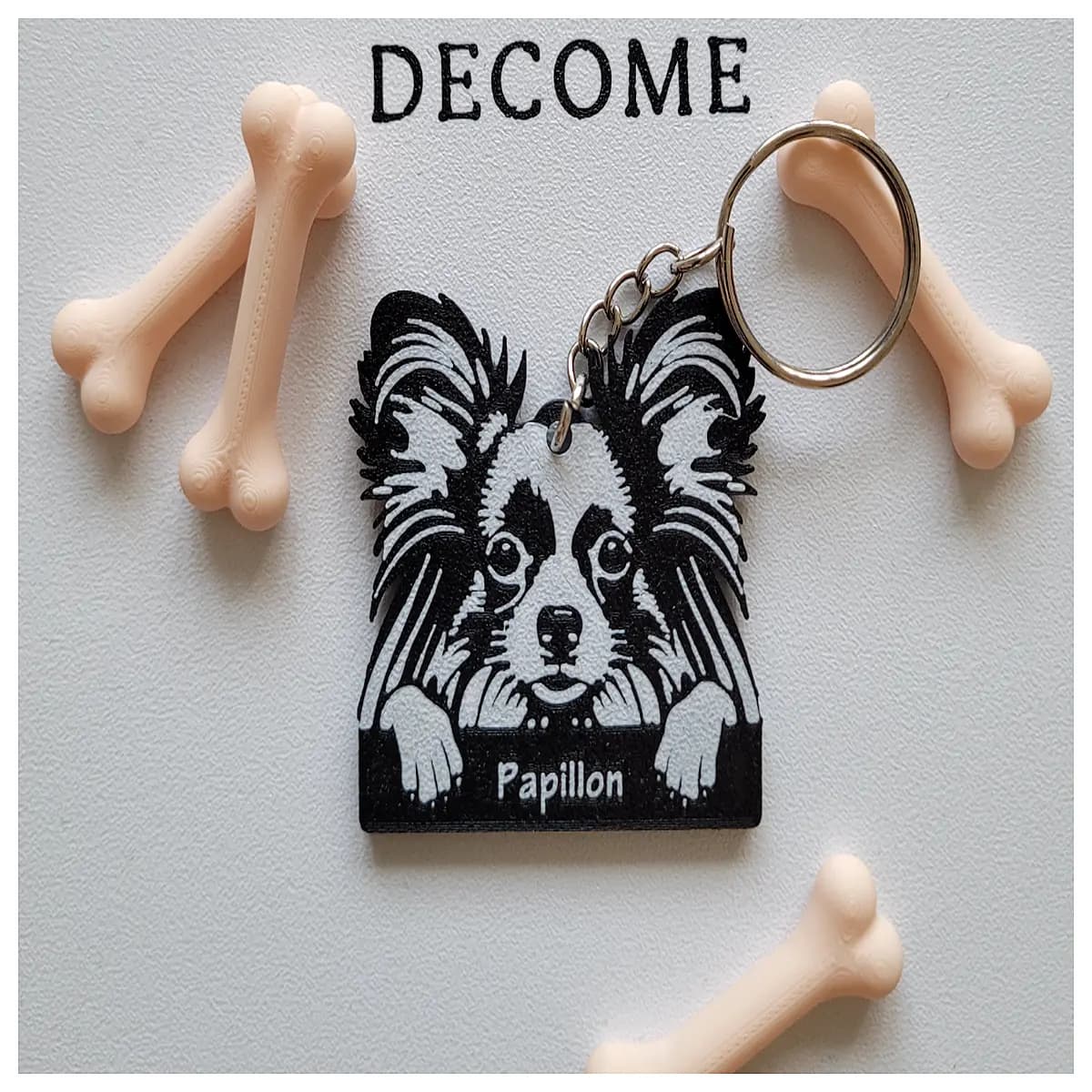 cute papillon dog keychain leather fido pet accessory bag charm dog lovers