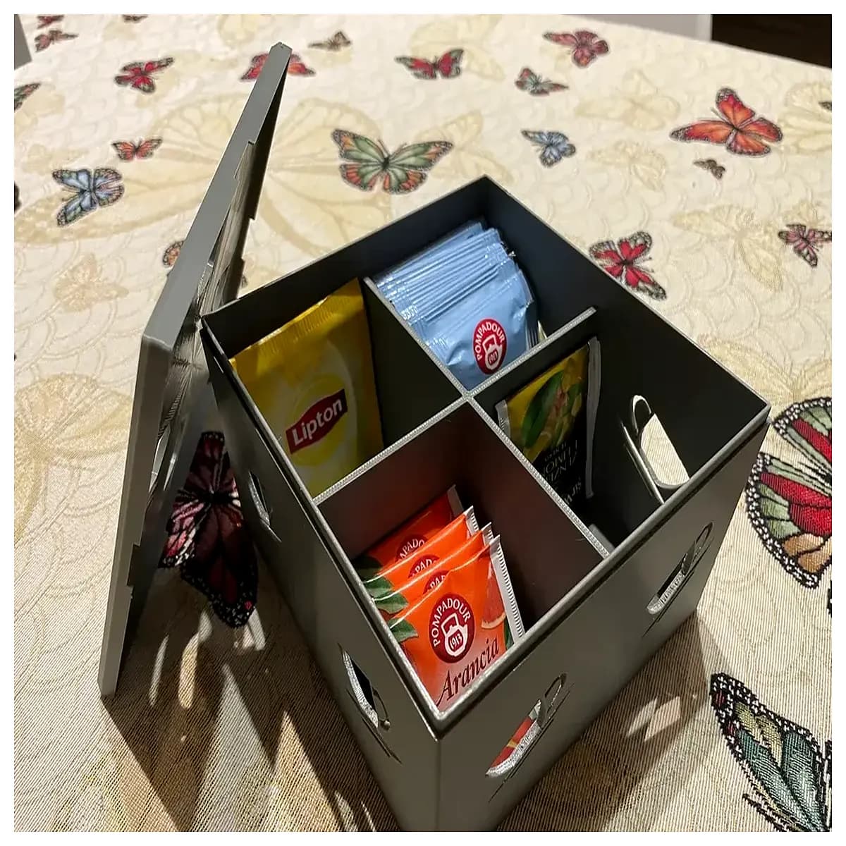 tea bag organizer box with lid airtight food grade plastic container for kitchen counter storage