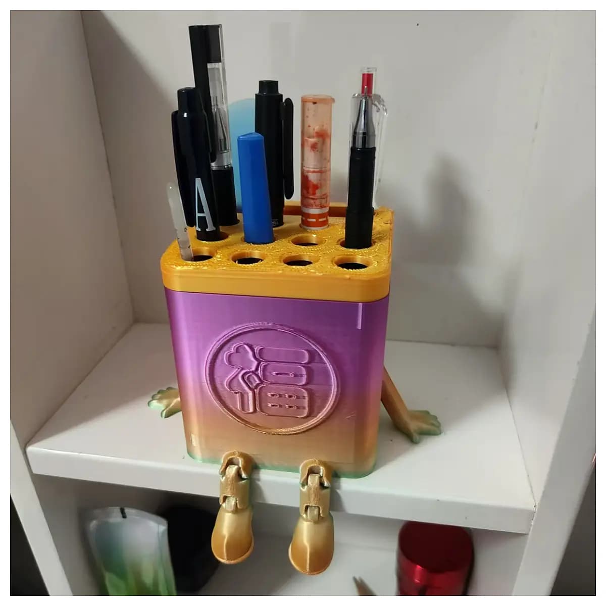 fuxi pen holder with movable legs desktop organizer chinese lucky character office stationery storage box
