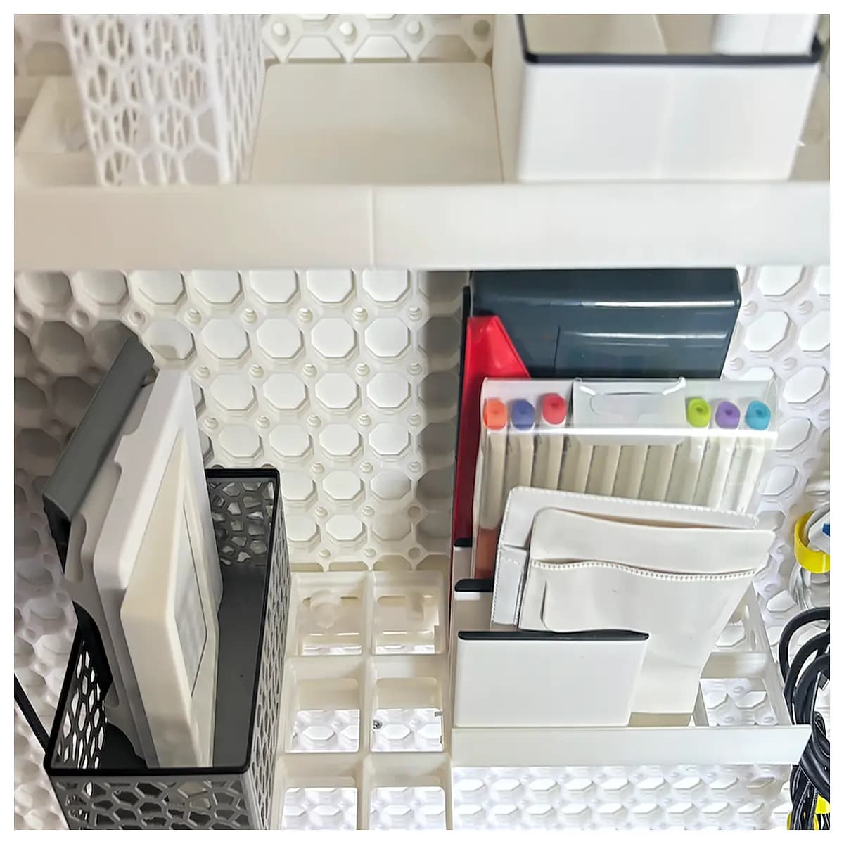 wireless modular grid shelf organizer for multiboard desk setup cable management storage rack