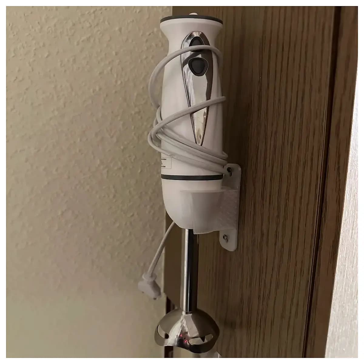 wall mounted hand blender holder rack organizer for kitchen counter storage space saving accessory