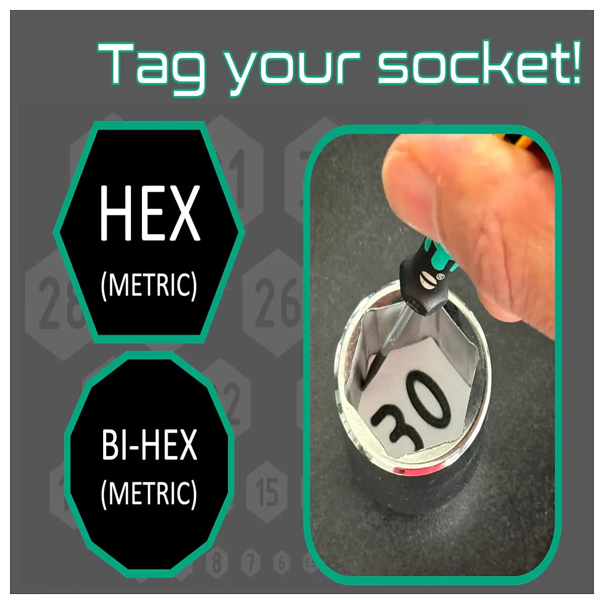 hex socket bit identification labels metric size coding stickers for tool organization inventory management