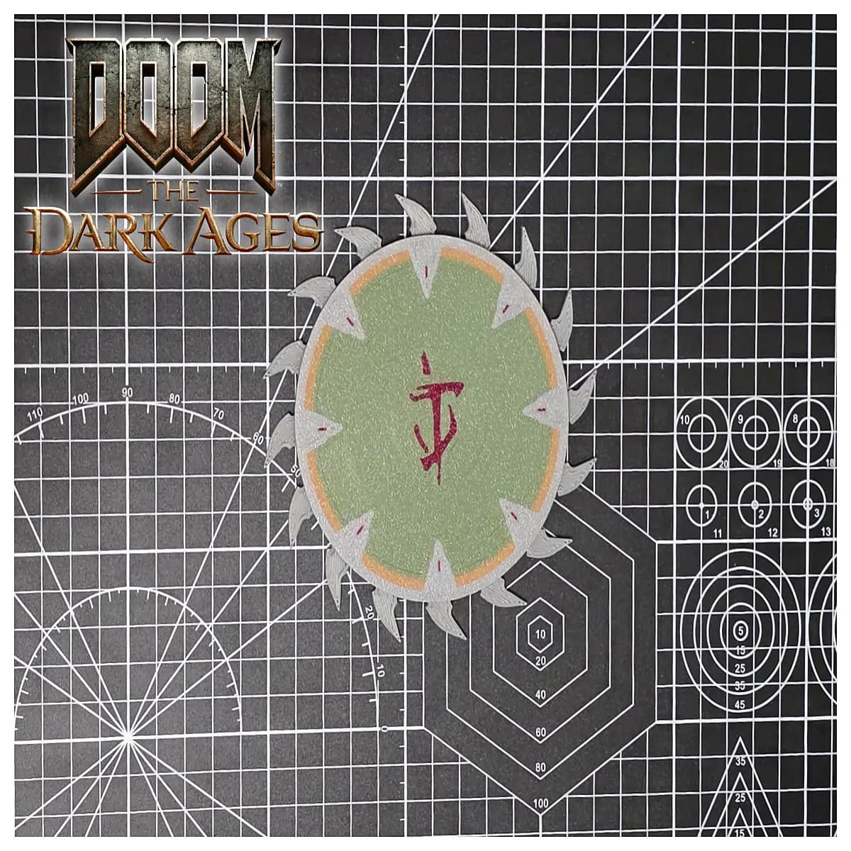 doom dark ages shield coaster gaming desk mat protective drink holder retro horror aesthetic fans
