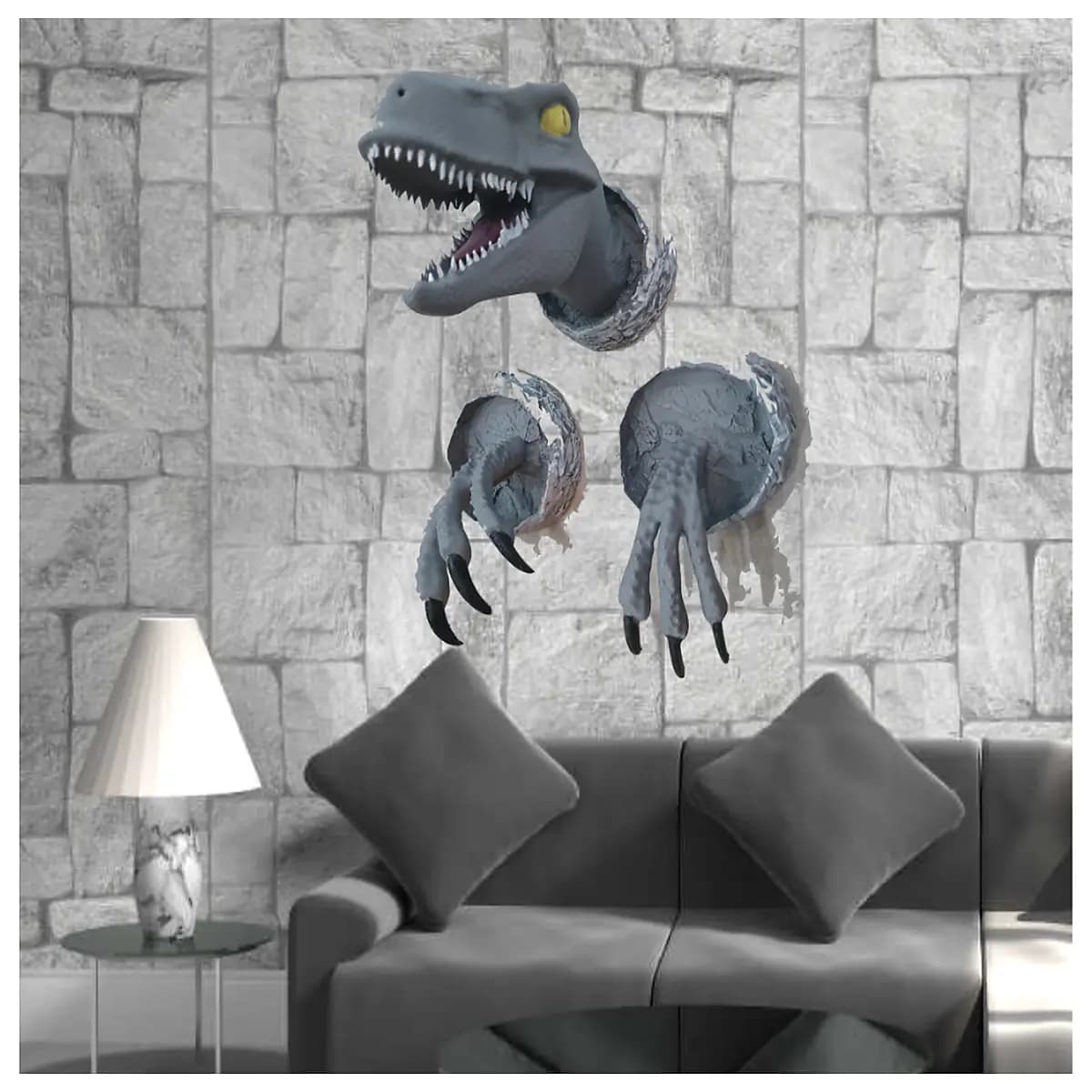 dinosaur breaking through wall toy realistic dino smashing concrete prop horror movie effect party decoration scary surprise gift