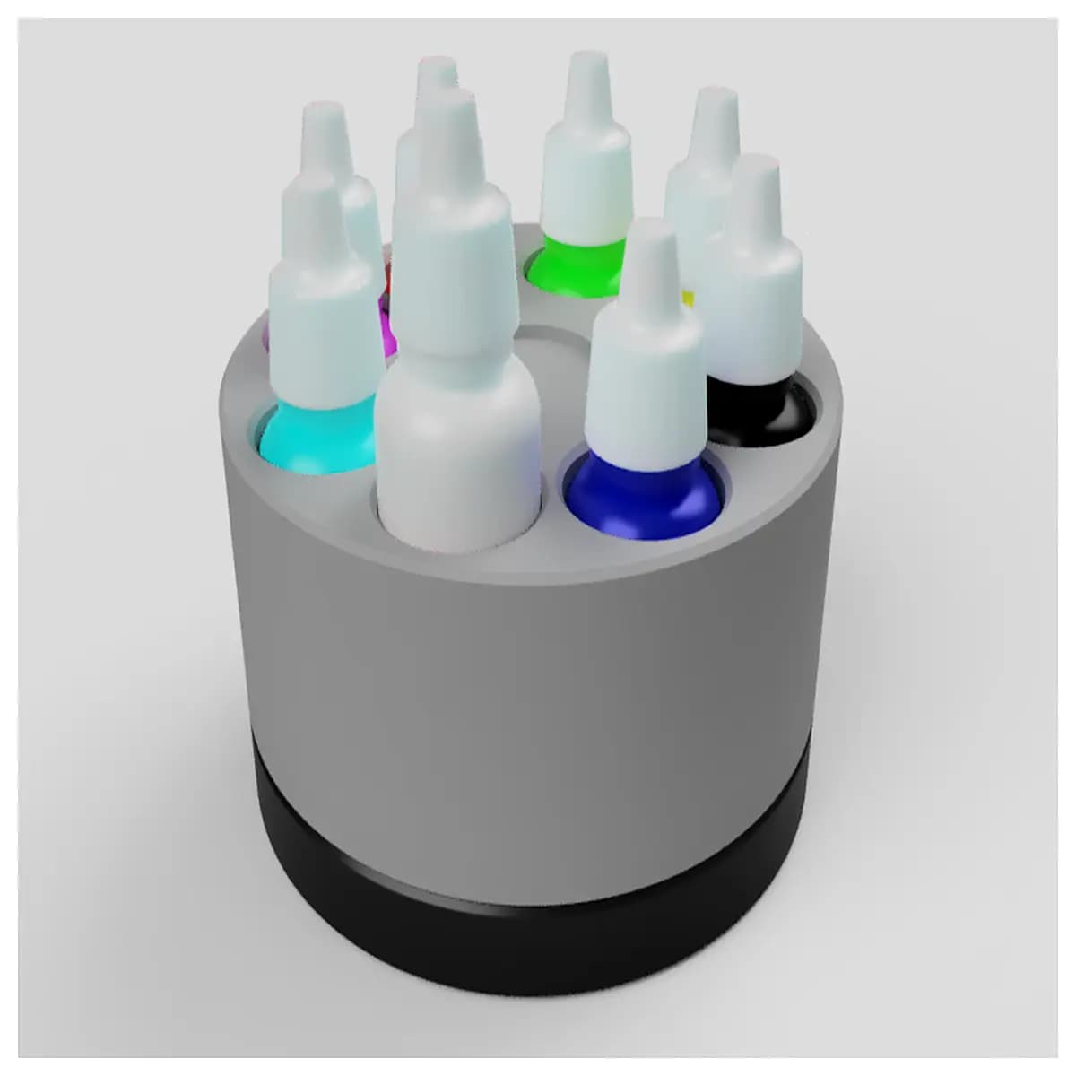 rotating paint bottle organizer with lift mechanism for art supplies storage and easy access