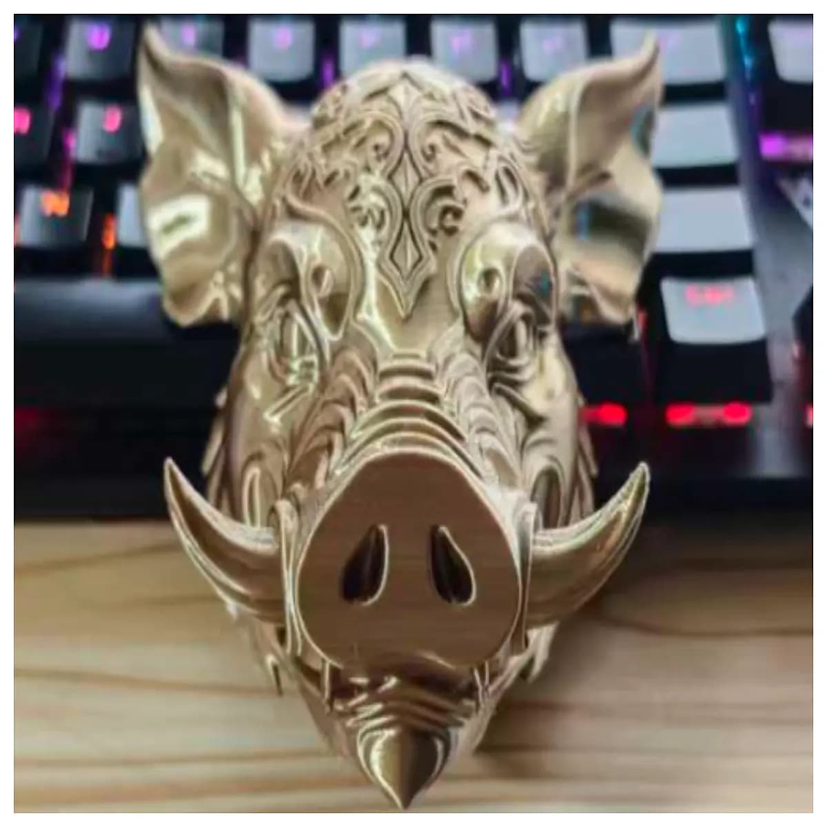 ancient totem pig carving wooden animal statue vintage tribal decor rustic home ornament