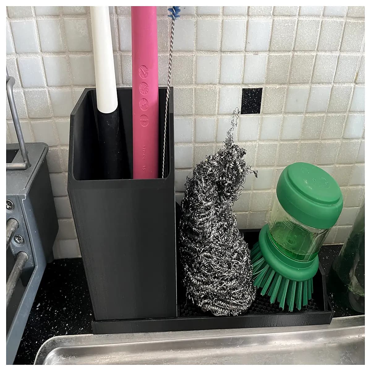 kitchen sink organizer with drain tray dish drying rack insert stainless steel sink caddy counter space saver soap dispenser holder sponge drainer