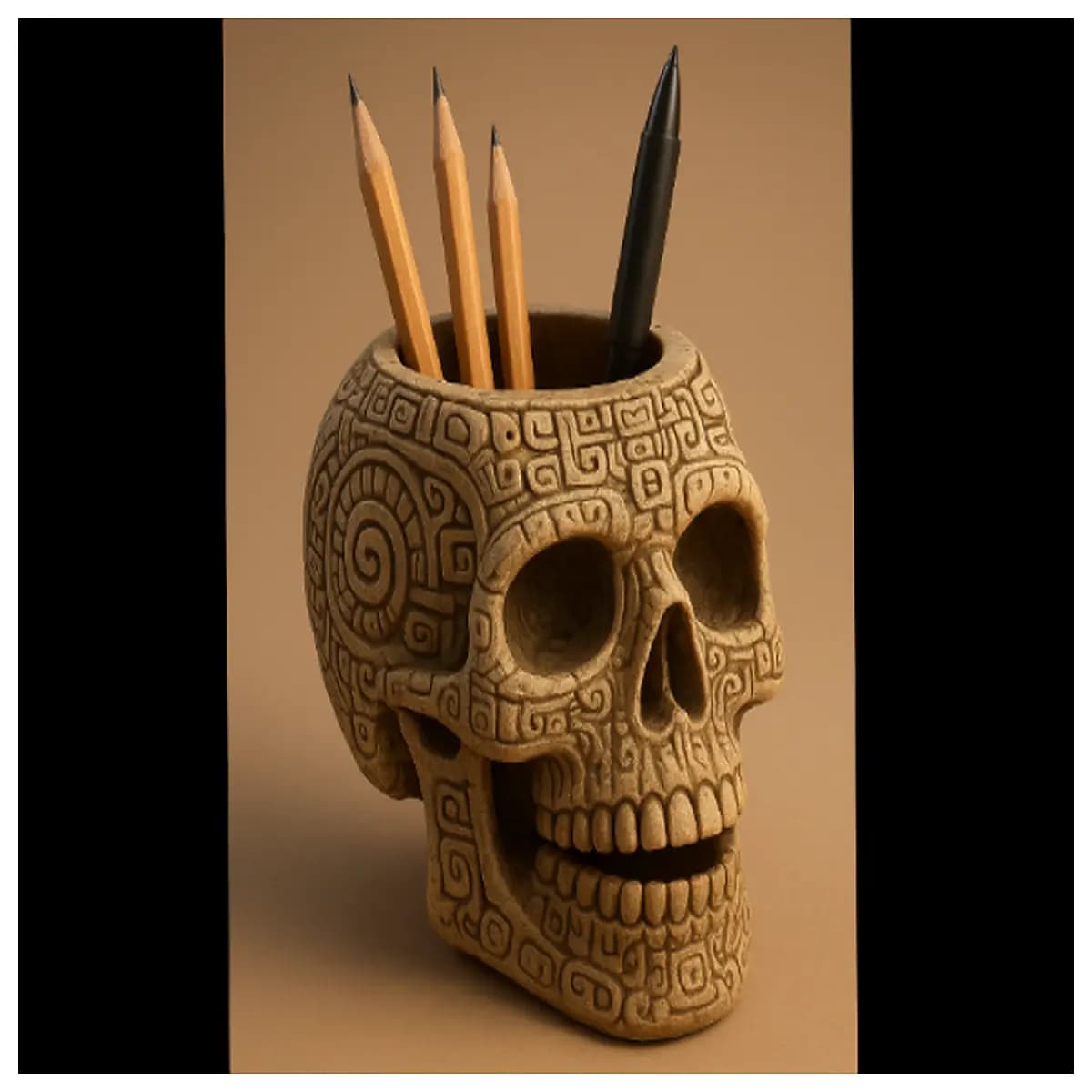 skull pen holder desk organizer macabre gothic stationery storage office supply spooky decor