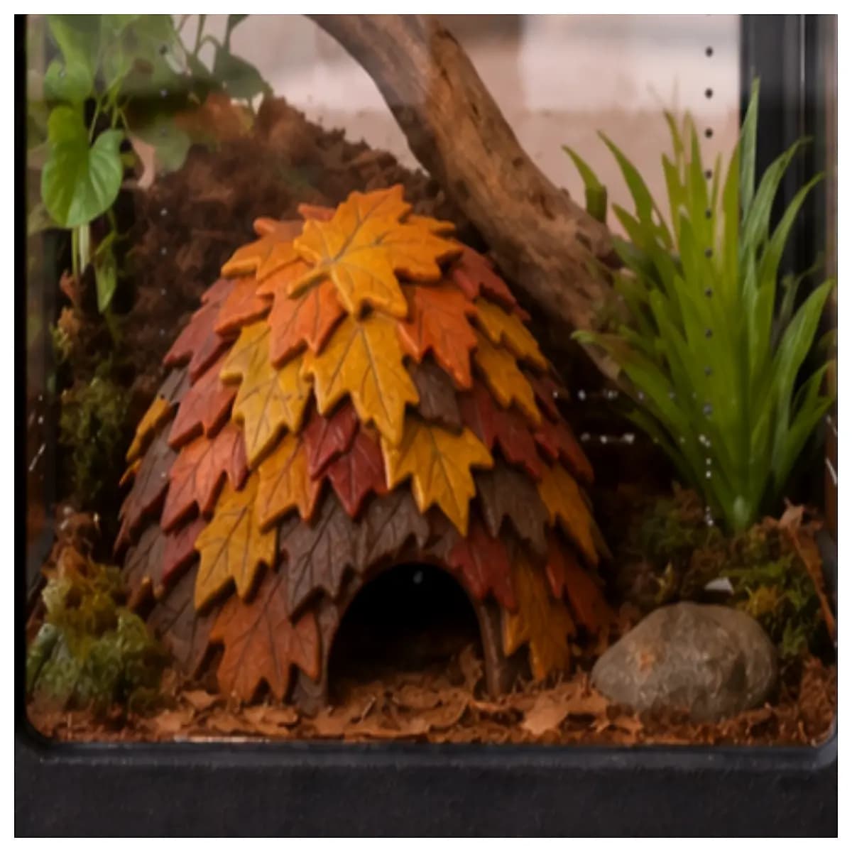 autumn forest floor reptile hideout decoration terrarium accessory camouflage shelter for gecko bearded dragon snake habitat decor
