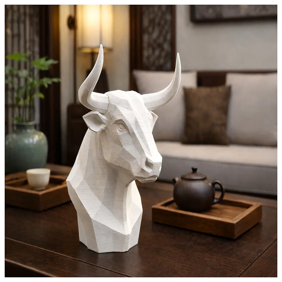 modern abstract bull head sculpture resin statue for living room decor office desk art piece minimalist animal art