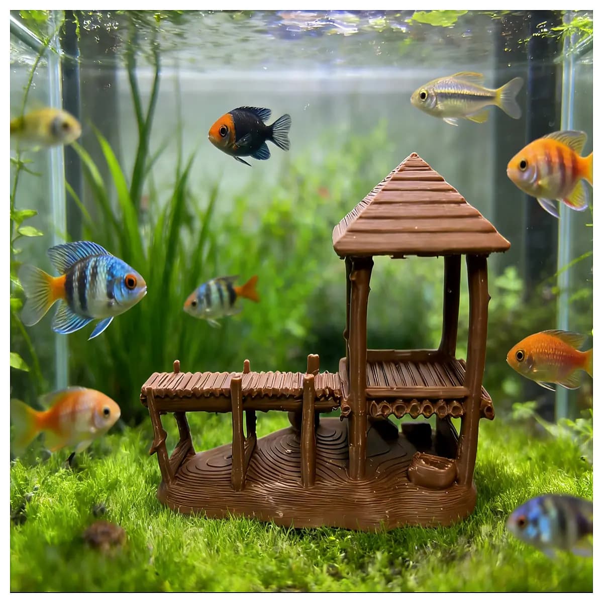 water town style aquarium landscape decoration fish tank ornaments riverbank scenery aquascape rocks driftwood plants natural aesthetic pond vibe