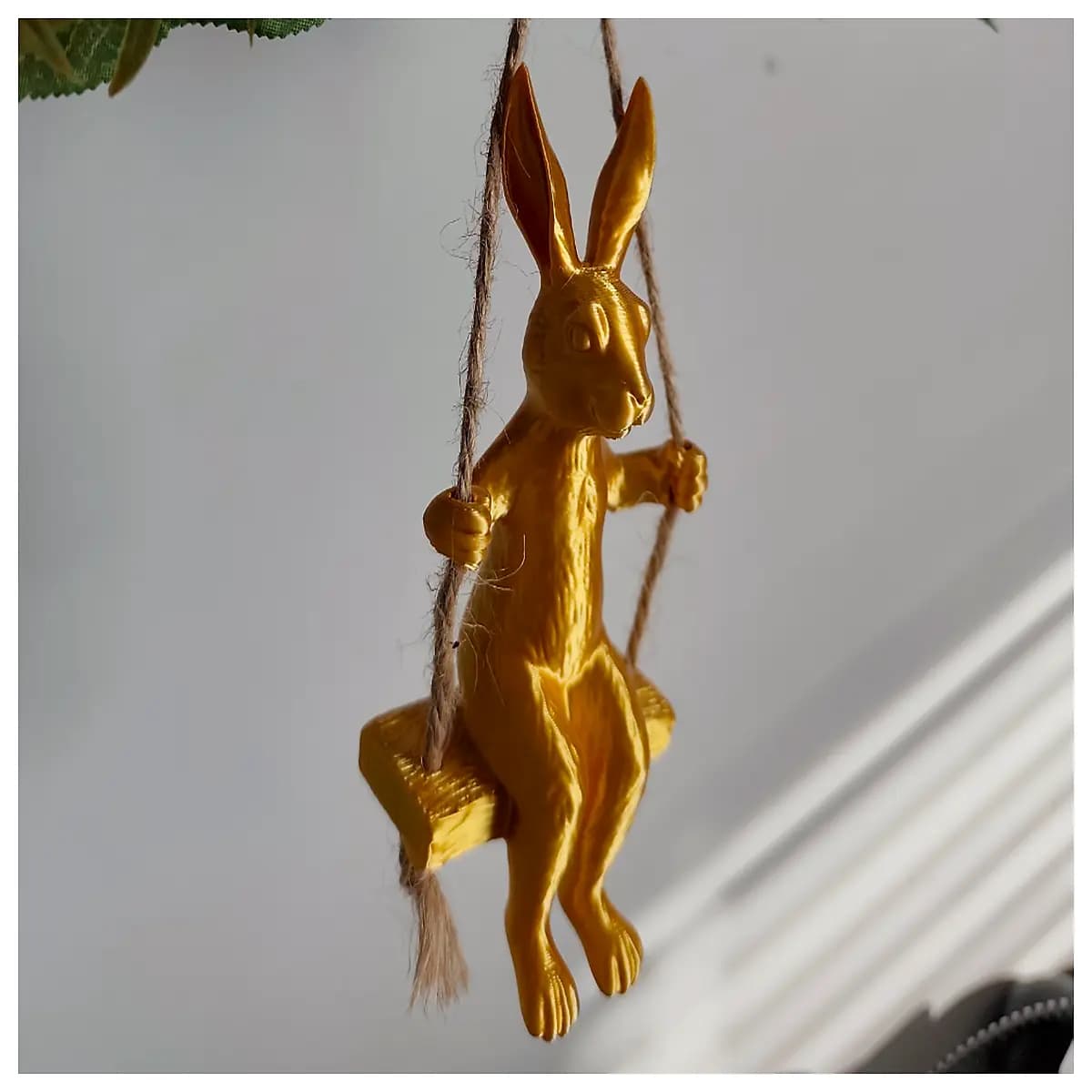 cute bunny on swing easter decor hanging ornament spring garden party gift pastel pastel pastel