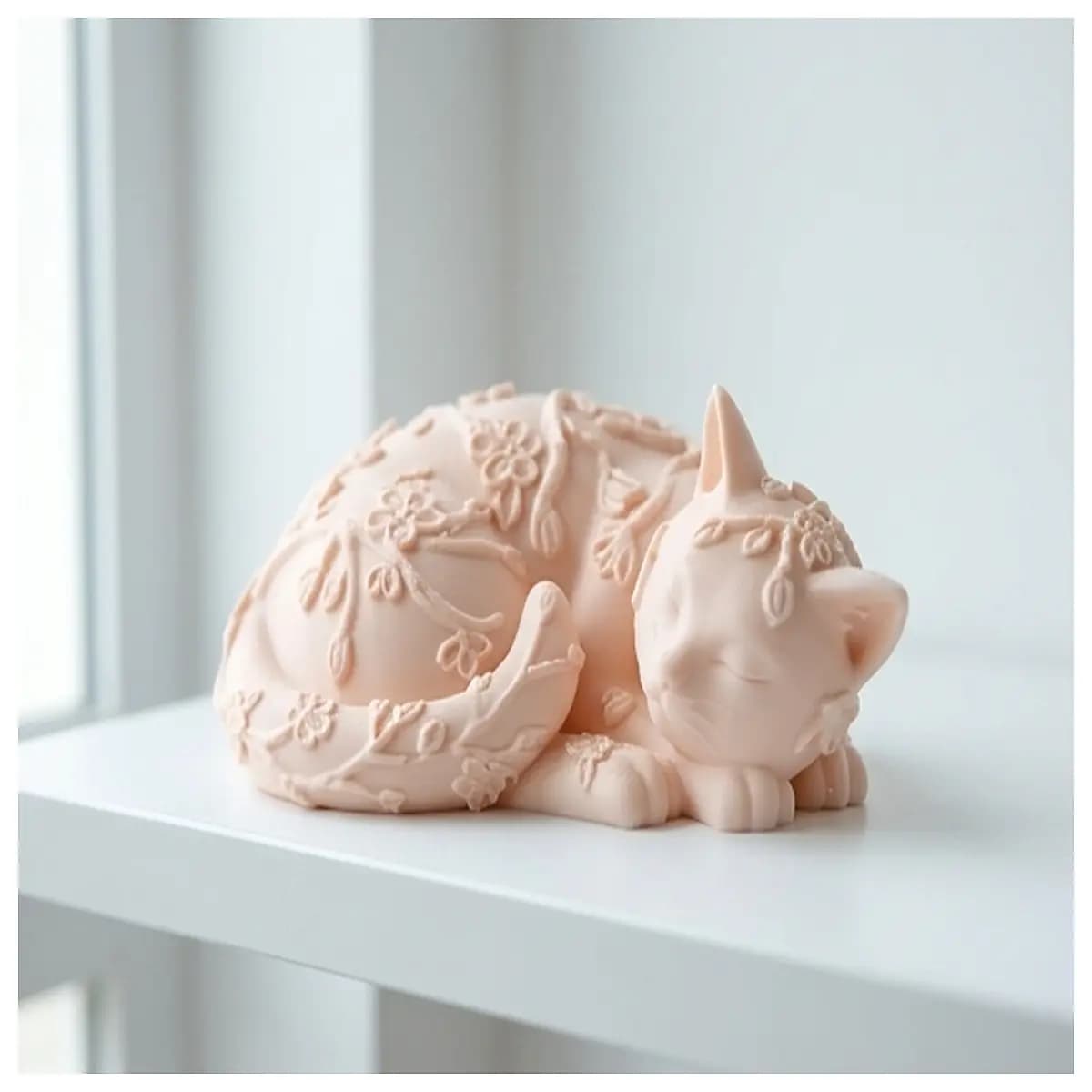 cute cherry blossom cat figurine floral animal home decor kawaii garden statue spring theme room ornament resin cat art piece