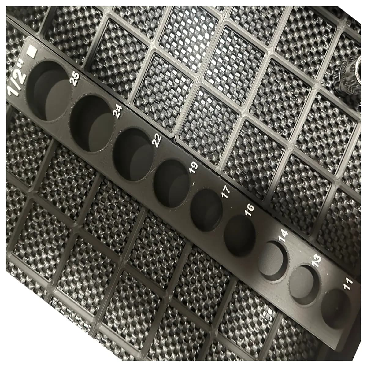 gridfinity metric half inch socket organizer bin storage system modular drawer insert tool cabinet parts holder