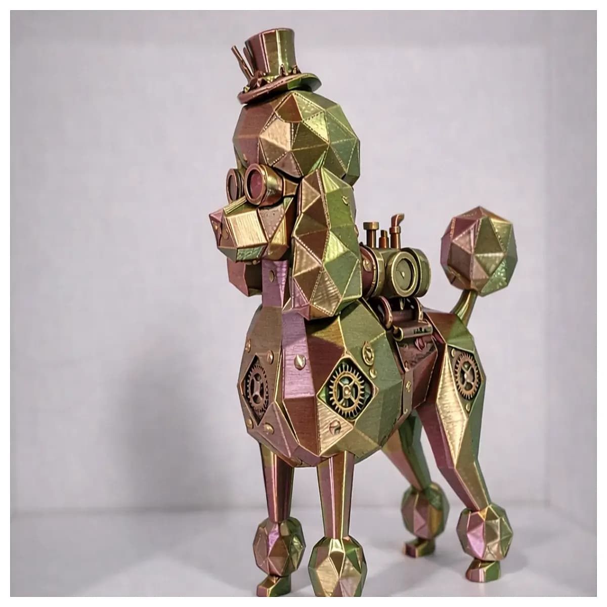 steampunk poodle low poly statue resin figurine vintage mechanical dog art decor for shelf