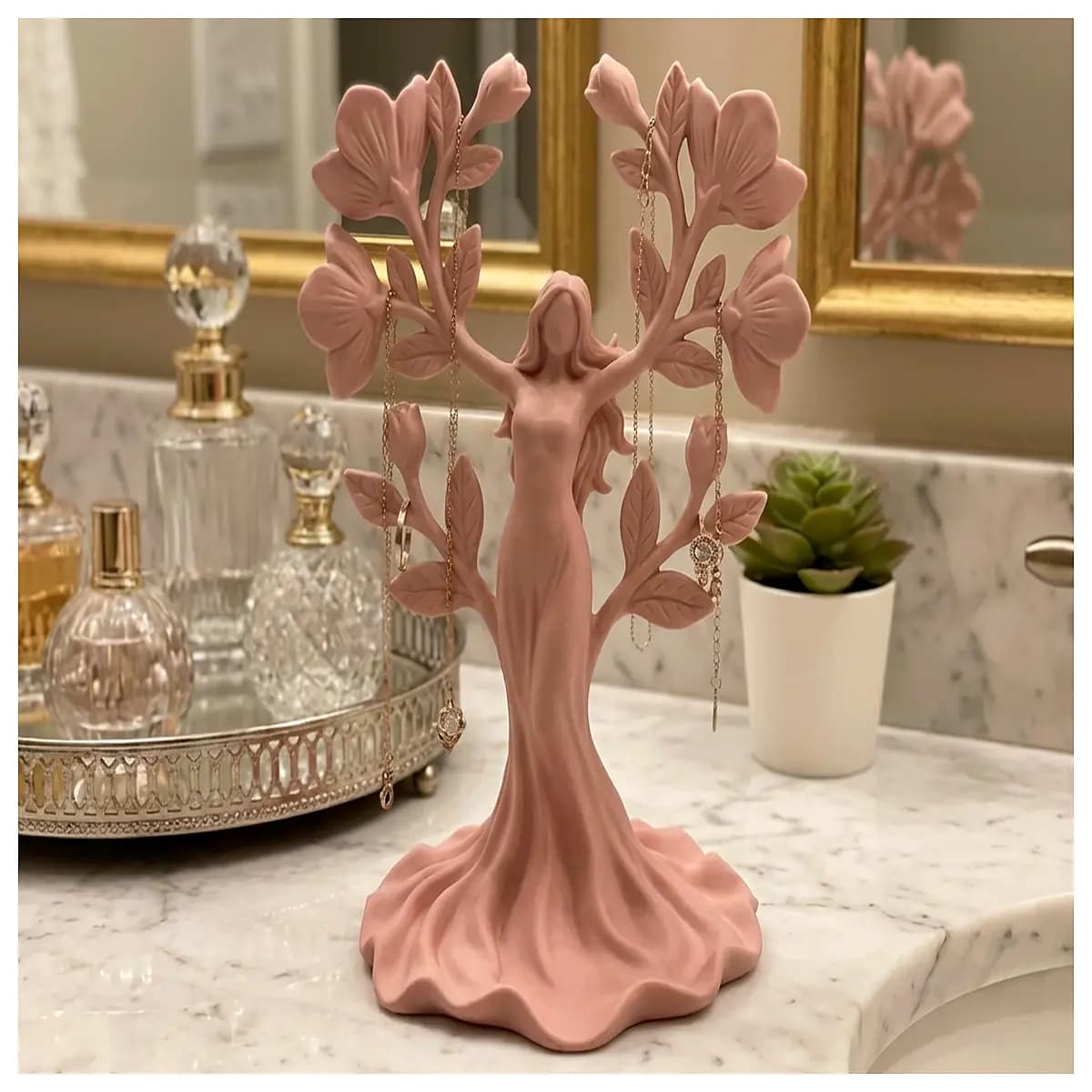 silver jewelry tree organizer for rings earrings necklaces holder for spring goddess magnolia floral design home decor gift