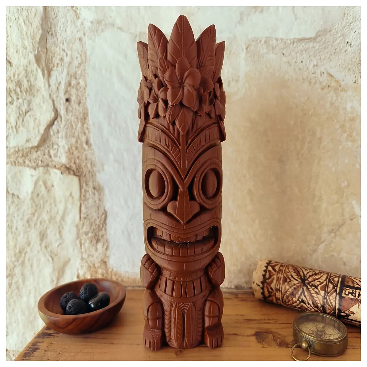 hawaiian tiki statue carved wood hula girl decor tropical island home accent piece boho wall art vintage tribal carving
