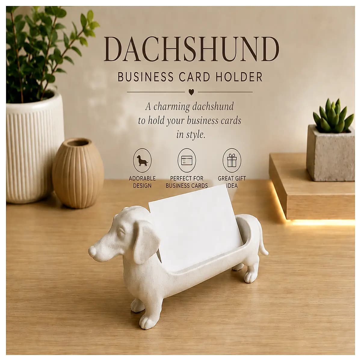 cute dachshund dog name card holder desk organizer funny sausage dog business card office decor gift