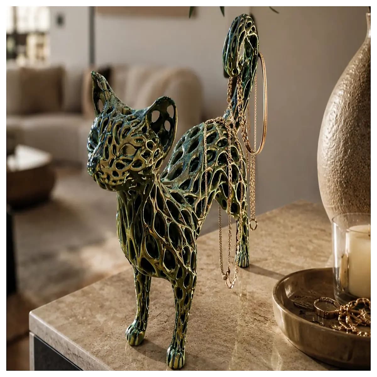 printed voronoi cat figurine resin statue home decor office desk ornament geometric animal art gift