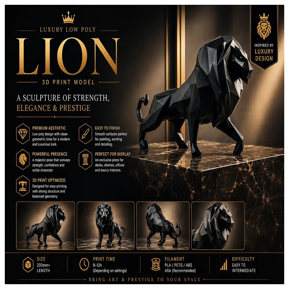 low poly lion statue decor modern geometric animal sculpture home office desk ornament abstract art piece