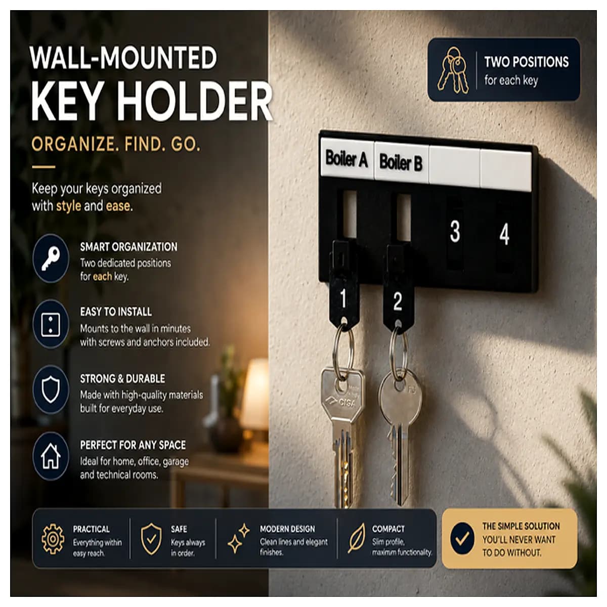 wall mounted key holder rack organizer entryway storage hook for home office apartment keychain organizer