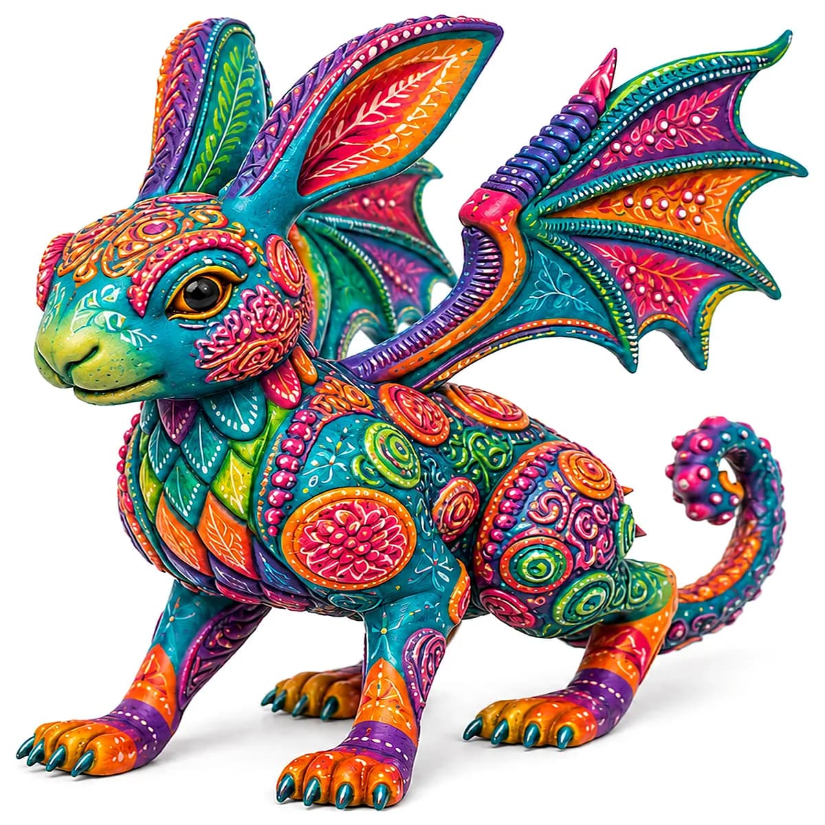 handmade alebrijes rabbit dragon sculpture mexican folk art home decor garden statue fantasy creature gift