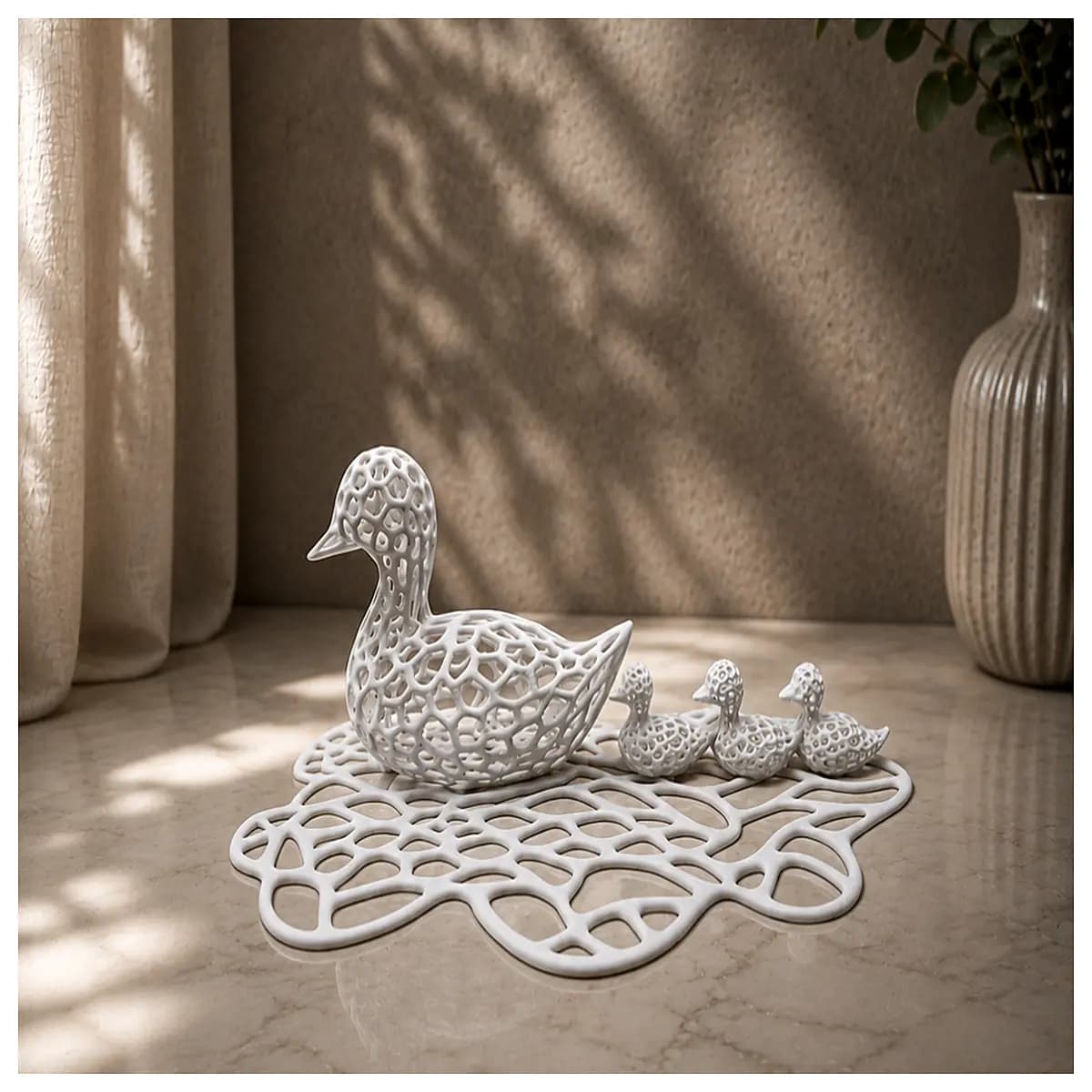 voronoi pattern duck family decor geometric animal wall art modern abstract home decoration stylized bird figurine set
