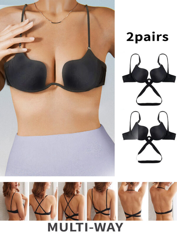 2pcs Seamless U-Backless party Bra Set, Breathable Comfortable Crop Top With Adjustable Straps For party,Push Up Underwire Bra