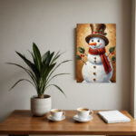 Hand-Painted Vintage Snowman Wall Art - Framed Canvas Winter with Distressed White Frame, Red Scarf & Holly Snowman, Easy-Hang Vertical/Horizontal Decor for Christmas, Valentine's, Easter - Antique-Inspired Hand-Painted Look