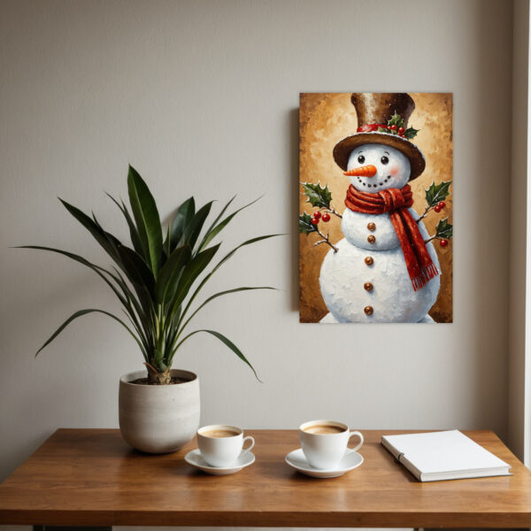 Hand-Painted Vintage Snowman Wall Art - Framed Canvas Winter with Distressed White Frame, Red Scarf & Holly Snowman, Easy-Hang Vertical/Horizontal Decor for Christmas, Valentine's, Easter - Antique-Inspired Hand-Painted Look