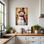 Hand-Painted Vintage Snowman Wall Art - Framed Canvas Winter with Distressed White Frame, Red Scarf & Holly Snowman, Easy-Hang Vertical/Horizontal Decor for Christmas, Valentine's, Easter - Antique-Inspired Hand-Painted Look