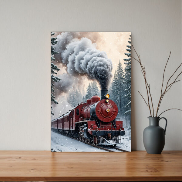 Red Christmas Train Canvas Painting - Frameless Vertical Winter Snowy Landscape Art with Locomotive & Steam Locomotive, Easy-Hang Wrapped Canvas for Living Room, Bedroom - Cozy Holiday Home Decor, Christmas Gift