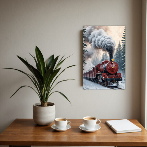 Red Christmas Train Canvas Painting - Frameless Vertical Winter Snowy Landscape Art with Locomotive & Steam Locomotive, Easy-Hang Wrapped Canvas for Living Room, Bedroom - Cozy Holiday Home Decor, Christmas Gift