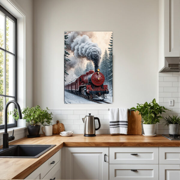 Red Christmas Train Canvas Painting - Frameless Vertical Winter Snowy Landscape Art with Locomotive & Steam Locomotive, Easy-Hang Wrapped Canvas for Living Room, Bedroom - Cozy Holiday Home Decor, Christmas Gift