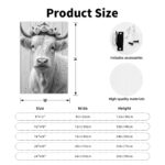 Scottish Highland Cow Wall Art with Floral Wreath - White Bull Cow on Wrapped Canvas Frame, Vertical Hanging Hook for Farmhouse, Rustic Scottish Decor - Pink & Golden Accent Cowhide-like Texture, Year-Round Gift for Home & Office