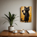 Abstract Black Cat Silhouette Creative Poster Print, Frameless Design, Premium Canvas Material, Perfect for Adorning Apartments, Dorms, Offices, or Any Space Needing Artistic Flair, Injecting Unique Charm into Minimalist Home Living.