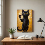 Abstract Black Cat Silhouette Creative Poster Print, Frameless Design, Premium Canvas Material, Perfect for Adorning Apartments, Dorms, Offices, or Any Space Needing Artistic Flair, Injecting Unique Charm into Minimalist Home Living.