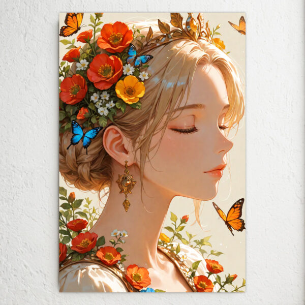 2D Flat, Create a charming and inspiring atmosphere with this exquisite 2D Inspirational Reading Girl with Flowers and Books Print Painting. This unframed decorative fun canvas wall art is ideal for home decor, perfectly suited for the bedroom
