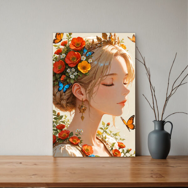 2D Flat, Create a charming and inspiring atmosphere with this exquisite 2D Inspirational Reading Girl with Flowers and Books Print Painting. This unframed decorative fun canvas wall art is ideal for home decor, perfectly suited for the bedroom