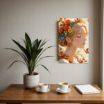 2D Flat, Create a charming and inspiring atmosphere with this exquisite 2D Inspirational Reading Girl with Flowers and Books Print Painting. This unframed decorative fun canvas wall art is ideal for home decor, perfectly suited for the bedroom