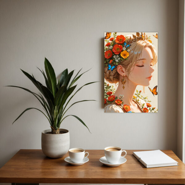 2D Flat, Create a charming and inspiring atmosphere with this exquisite 2D Inspirational Reading Girl with Flowers and Books Print Painting. This unframed decorative fun canvas wall art is ideal for home decor, perfectly suited for the bedroom