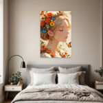 2D Flat, Create a charming and inspiring atmosphere with this exquisite 2D Inspirational Reading Girl with Flowers and Books Print Painting. This unframed decorative fun canvas wall art is ideal for home decor, perfectly suited for the bedroom