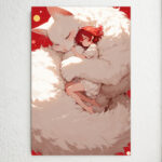 Tender White Cat Hugging Girl Canvas Print - Vertical Wall Art with Wrapped Frame, Advanced Giclee Printing Technology, Vibrant Colors & Fine Details, Heartwarming Cat & Painting for Nursery, Living Room, Bedroom, Office Decor - All-Season Home Gift