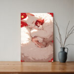 Tender White Cat Hugging Girl Canvas Print - Vertical Wall Art with Wrapped Frame, Advanced Giclee Printing Technology, Vibrant Colors & Fine Details, Heartwarming Cat & Painting for Nursery, Living Room, Bedroom, Office Decor - All-Season Home Gift