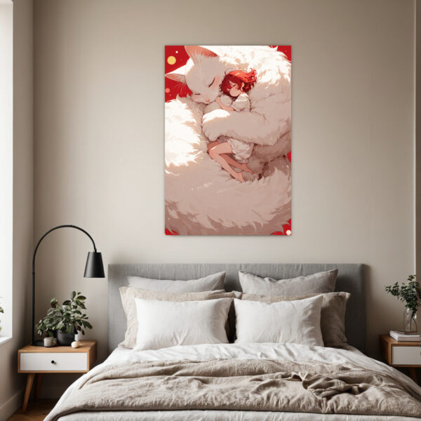 Tender White Cat Hugging Girl Canvas Print - Vertical Wall Art with Wrapped Frame, Advanced Giclee Printing Technology, Vibrant Colors & Fine Details, Heartwarming Cat & Painting for Nursery, Living Room, Bedroom, Office Decor - All-Season Home Gift