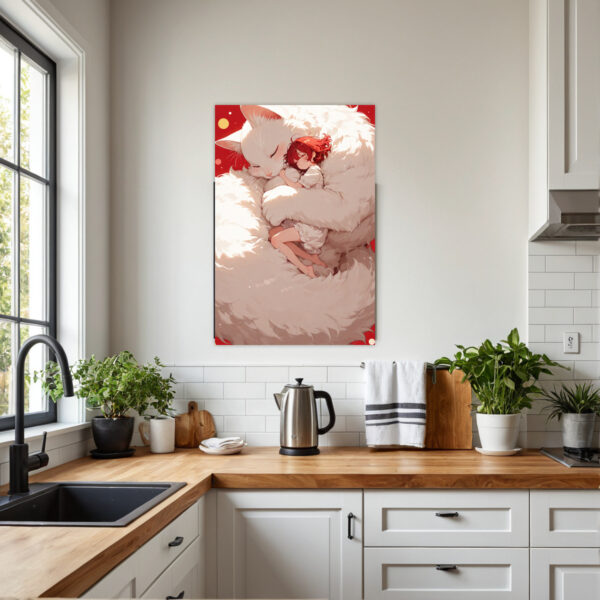 Tender White Cat Hugging Girl Canvas Print - Vertical Wall Art with Wrapped Frame, Advanced Giclee Printing Technology, Vibrant Colors & Fine Details, Heartwarming Cat & Painting for Nursery, Living Room, Bedroom, Office Decor - All-Season Home Gift