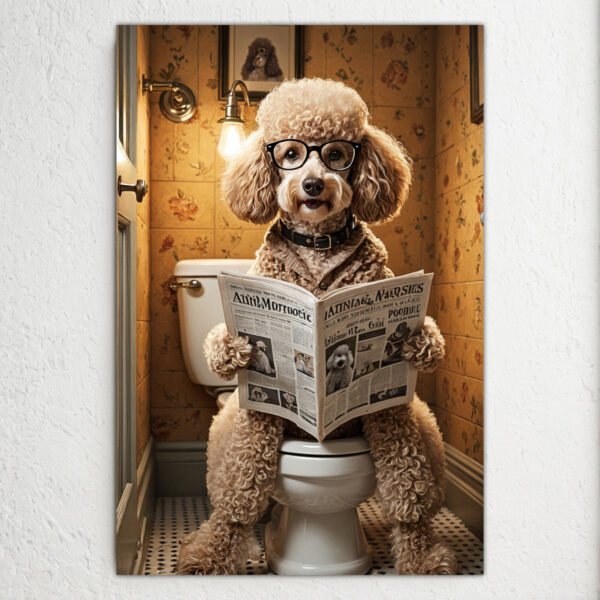 Goldendoodle Humorous Bathroom Wall Art Print, Beautifully Adorned with a Refined Solid Wood Frame, Bringing a Touch of Playful Charm to Your Powder Room, Modern Minimalist Pet Art, A Thoughtful Gift for Dog Parents, Infusing Your Home with Warmth and Character.